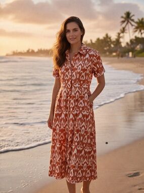 Talbots Ikat Shirt Dress Midi Resort